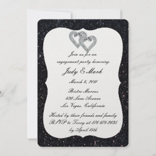 Black Glitter Diamond Hearts Engagement Party Invitation