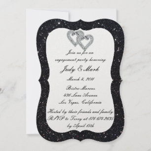 Black Glitter Diamond Hearts Engagement Party Invitation