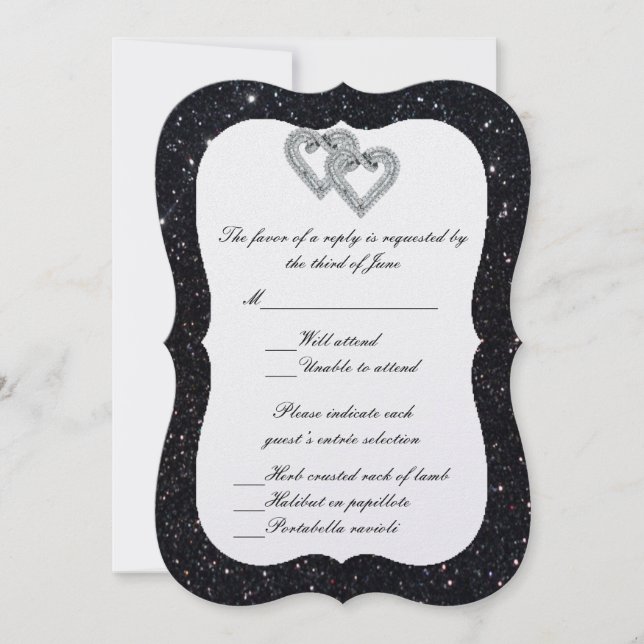 Black Glitter Diamond Hearts Response Card (Front)