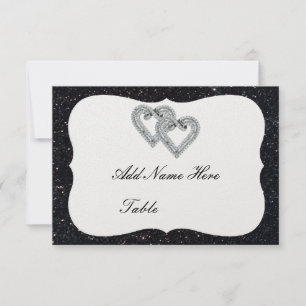 Black Glitter Diamond Hearts Table Place Card