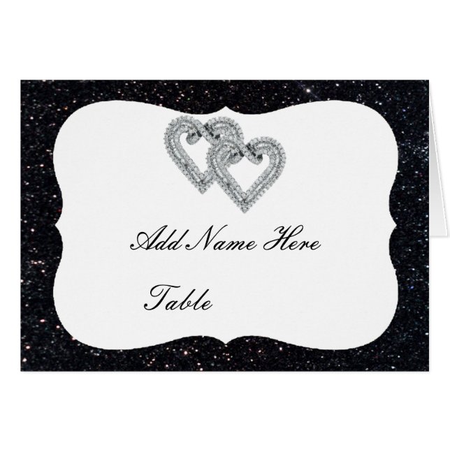 Black Glitter Diamond Hearts Table Place Card (Front Horizontal)