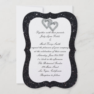 Black Glitter Diamond Hearts Wedding Invitation