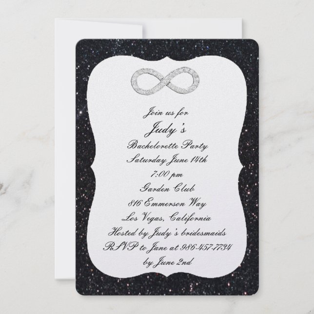 Black Glitter Diamond Infinity Bachelorette Party Invitation (Front)