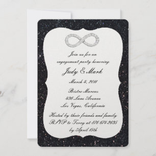 Black Glitter Diamond Infinity Engagement Party Invitation