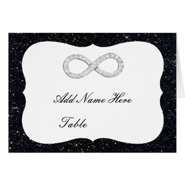 Black Glitter Diamond Infinity Table Place Card (Front Horizontal)