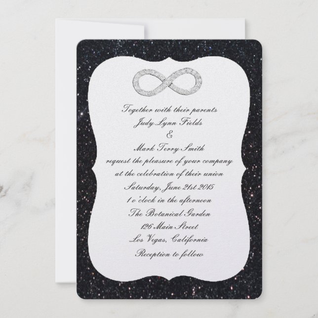 Black Glitter Diamond Infinity Wedding Invitation (Front)