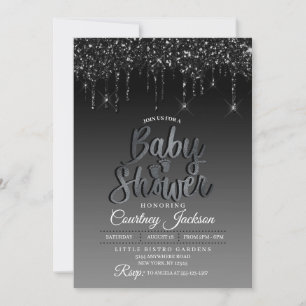 Black Glitter Drip Baby Shower Invitation