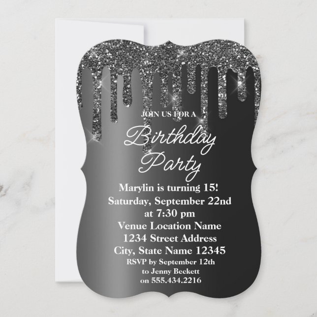 BLACK GLITTER DRIP ELEGANT BIRTHDAY INVITATION (Front)