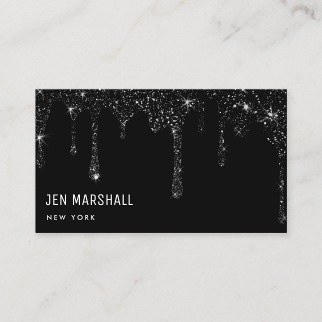 black glitter drips design business card (Front)