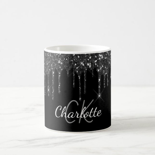 Black glitter drips monogram initials coffee mug (Center)