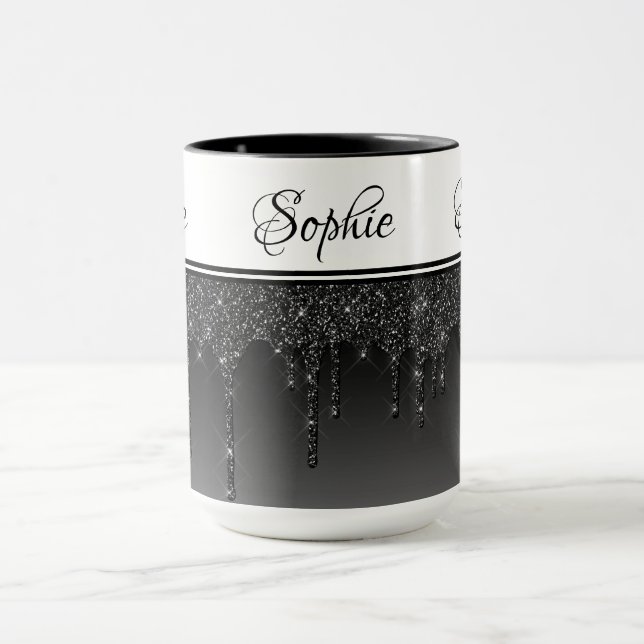 Black Glitter Drips Mug (Center)