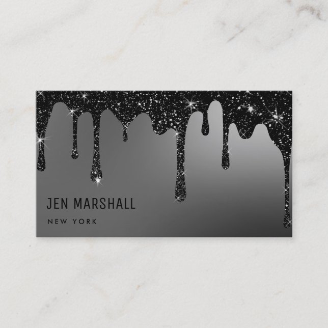black glitter drips on grey business card (Front)