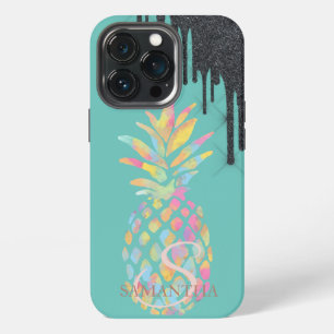 Black Glitter Drips Pineapple Mint Green iPhone 13 Pro Case