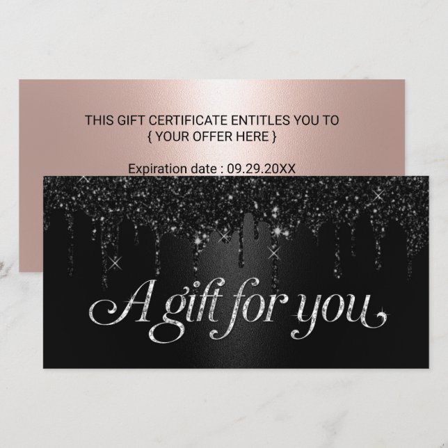 Black Glitter Drips Salon & Spa Gift Certificates (Front/Back)