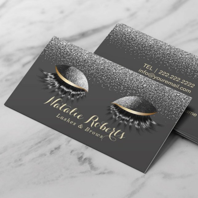 Black Glitter Eyelash Extensions Modern Lash Salon Business Card (Creator Uploaded)