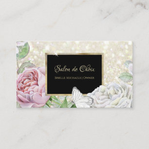 Black Glitter Floral Butterfly Salon Business Card