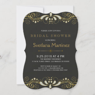 Black & Glitter Floral Lace 2 Bridal Shower Invite