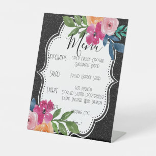 Black Glitter & Floral Rainbow Rose Bouquet Meal  Pedestal Sign