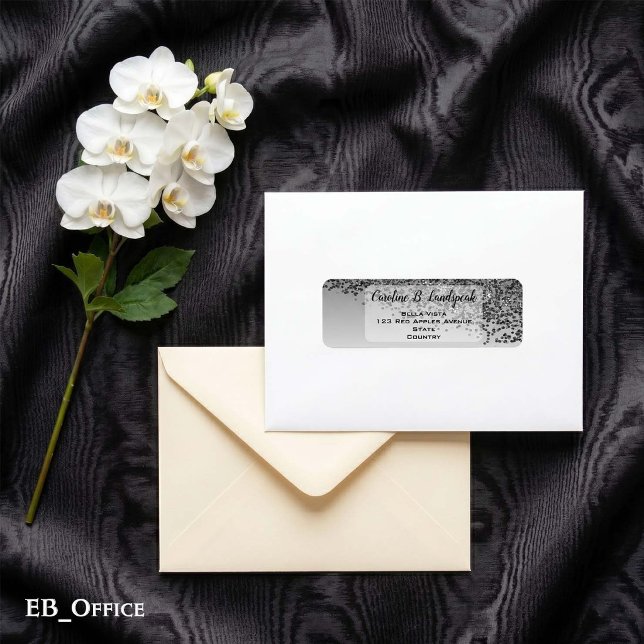 Black Glitter Frosted Elegant Return Address  (Black Glitter Labels: 
2.25” L x 0.75” W
•	30 labels per sheet
•	Sheet: 8.5” L x 11” W
)
