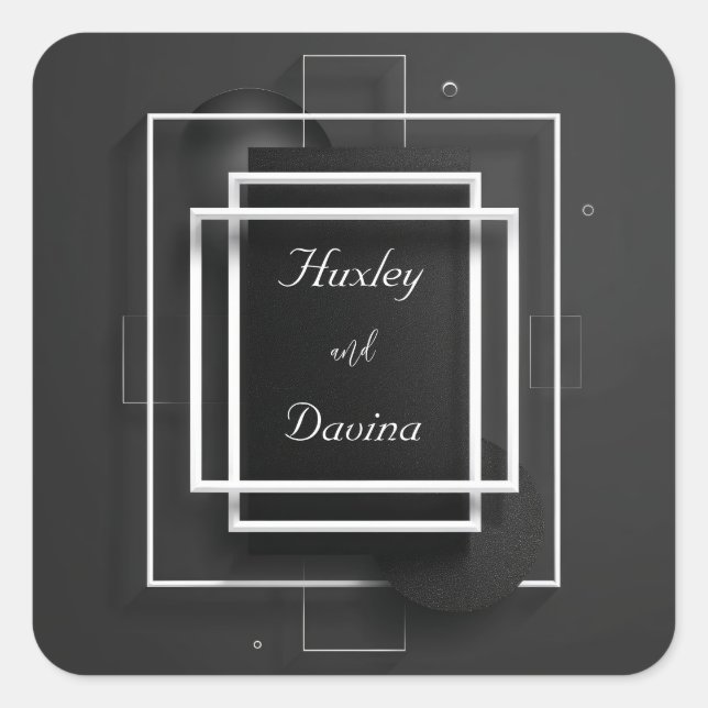 Black Glitter Geometric Layered Wedding Square Sticker (Front)