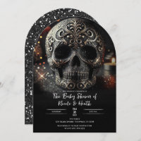 Black Glitter Glam Sparkle Skull Baby Shower