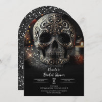 Black Glitter Glam Sparkle Skull Gothic Bridal
