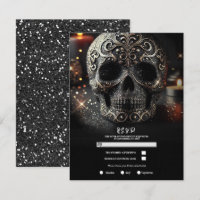 Black Glitter Glam Sparkle Skull Gothic RSVP