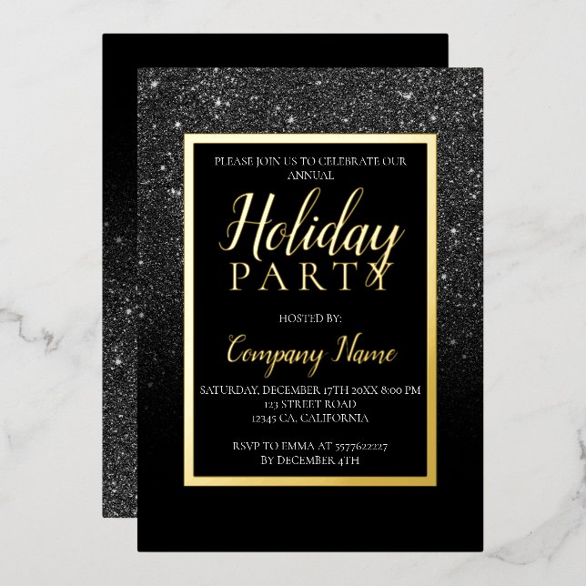 Black glitter gold business corporate Christmas (Front/Back)