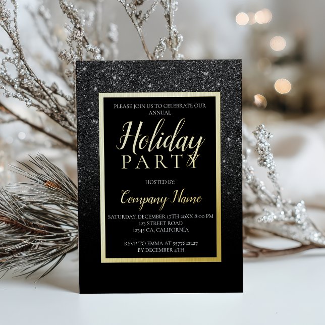Black glitter gold business corporate Christmas (Black glitter gold business corporate Christmas Foil Invitation)