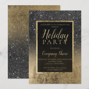 Black glitter gold business corporate Christmas 2 Invitation
