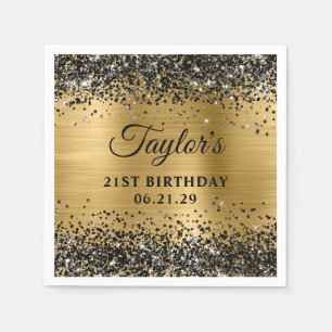 Black Glitter Gold Foil 21st Birthday Napkin