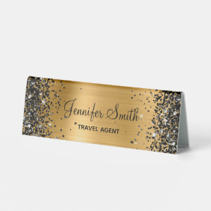 Black Glitter Gold Foil Name