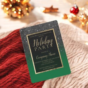 Black glitter gold green corporate Christmas Invitation