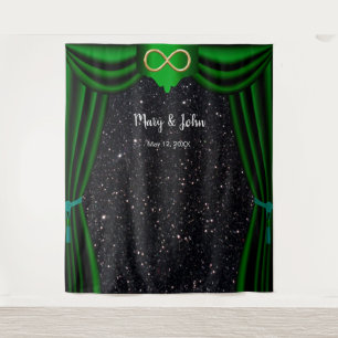 Black Glitter Gold Infinity Green Curtain Backdrop Tapestry