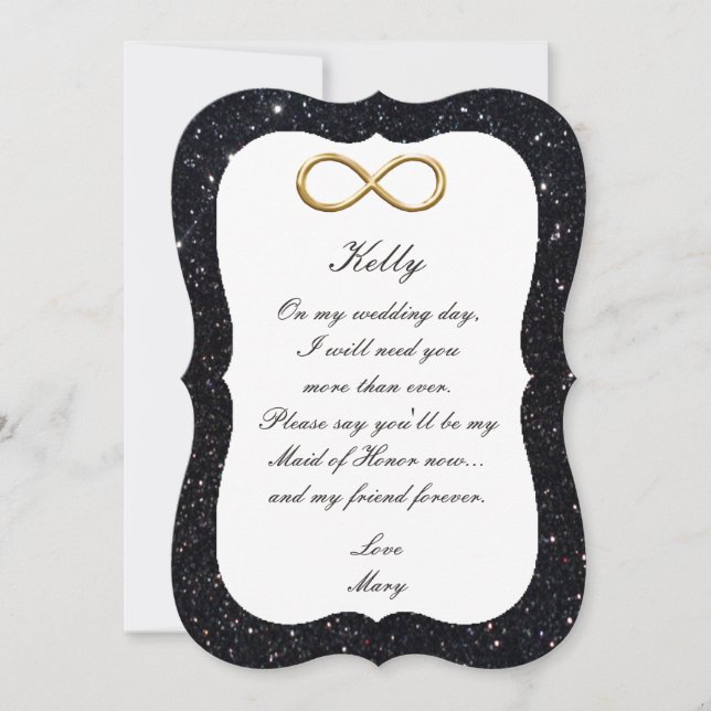 Black Glitter Gold Infinity Maid Of Honour Card (Front)