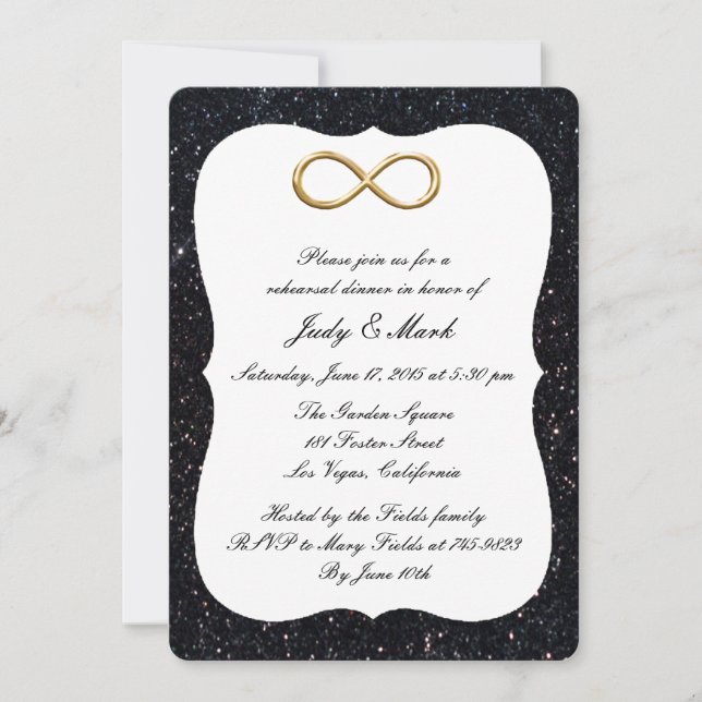 Black Glitter Gold Infinity Rehearsal Dinner Invitation (Front)