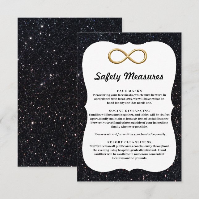 Black Glitter Gold Infinity Safety Measures Enclosure Card (Front/Back)