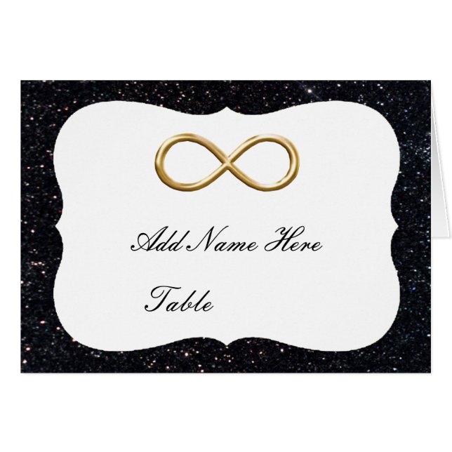 Black Glitter Gold Infinity Table Place Card (Front Horizontal)