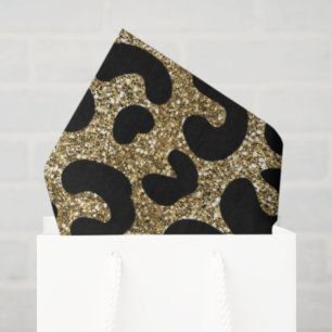 Black &Glitter Gold leopard Animal Print Pattern Tissue Paper