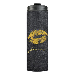 Black Glitter Gold Lips Thermal Tumbler