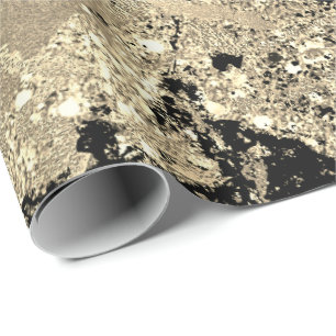Black Glitter Gold Marble Glam Abstract Metallic Wrapping Paper