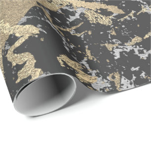 Black Glitter Gold Marble Silver Abstract Metallic Wrapping Paper