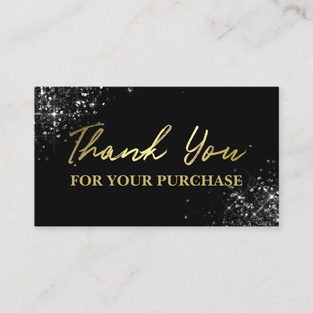 Black Glitter Gold Thank You For Your Purchase Business Card (Front)