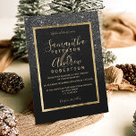 Black glitter gold typography chic winter wedding invitation<br><div class="desc">A modern,  pretty chic and elegant faux black glitter sparkles shower ombre with black colour block wedding party invitation with gold ombre pattern.</div>
