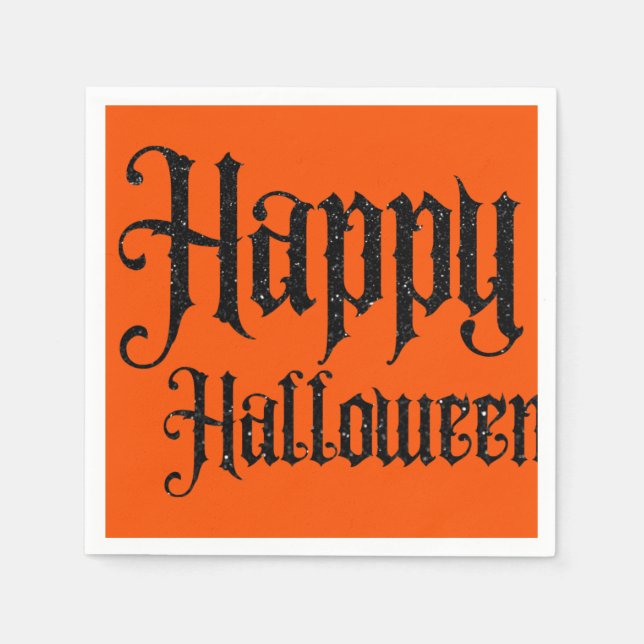Black Glitter Happy Halloween Napkin (Front)