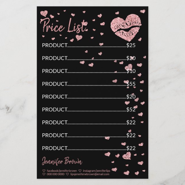 Black Glitter Heart Lip Lipstick Makeup price list Stationery (Front)