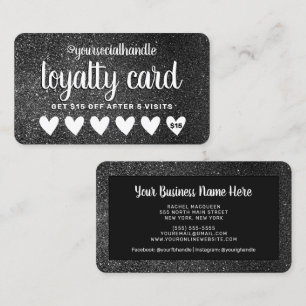 Black Glitter Hearts Customer Discount Social Loyalty Card