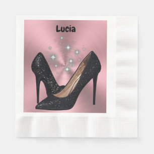 Black Glitter High Heel Shoe on Pink   Napkin