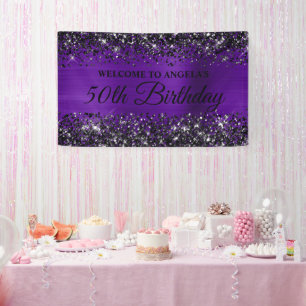 Black Glitter Indigo Purple 50th Birthday Welcome Banner