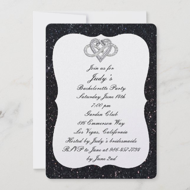 Black Glitter Infinity Heart Bachelorette Party Invitation (Front)